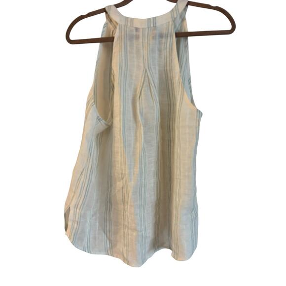 Maven West Women’s 100% linen Tank Top Striped V Neck Medium Beige Green - Picture 3 of 7